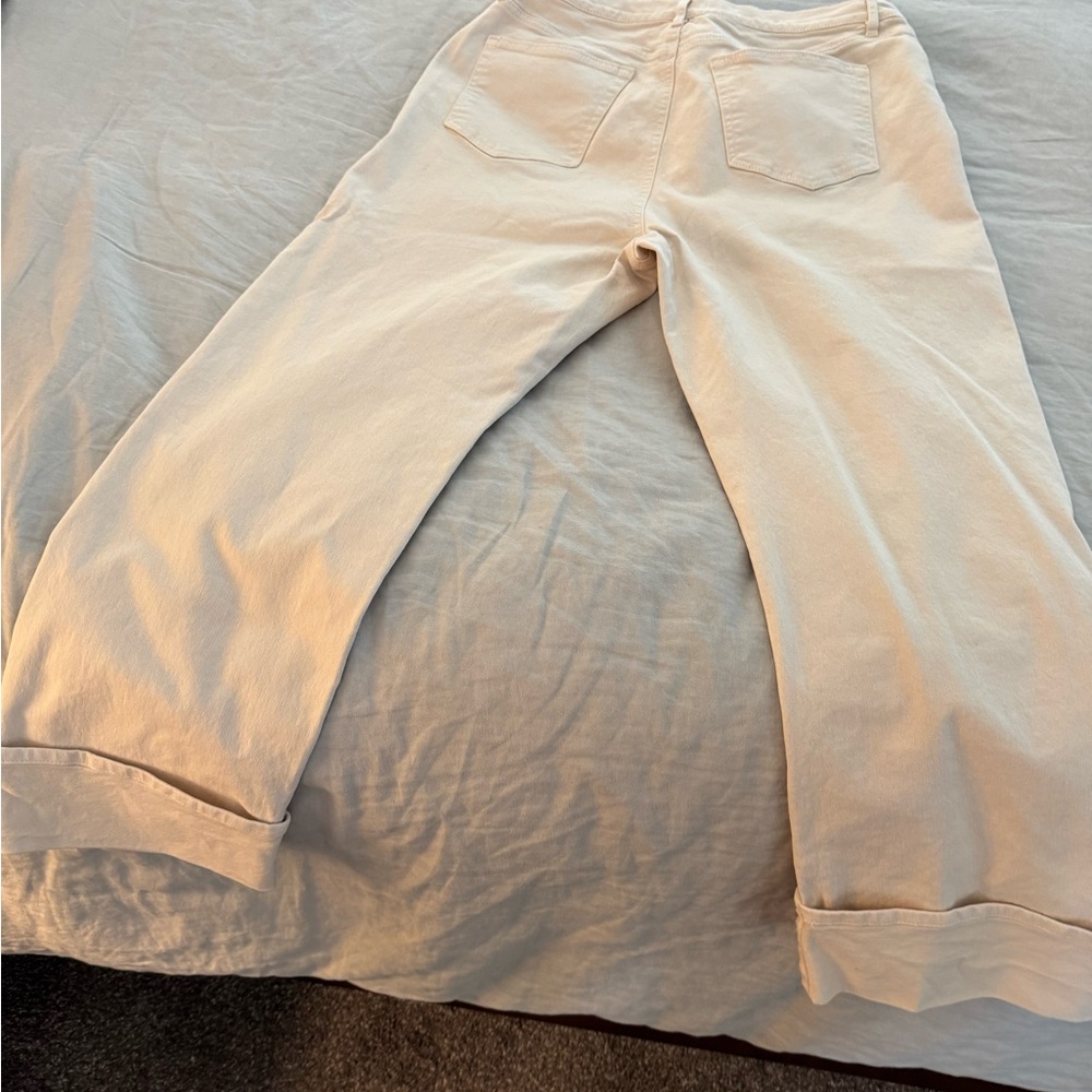 LOFT Cream Wide-Leg Cropped Pants